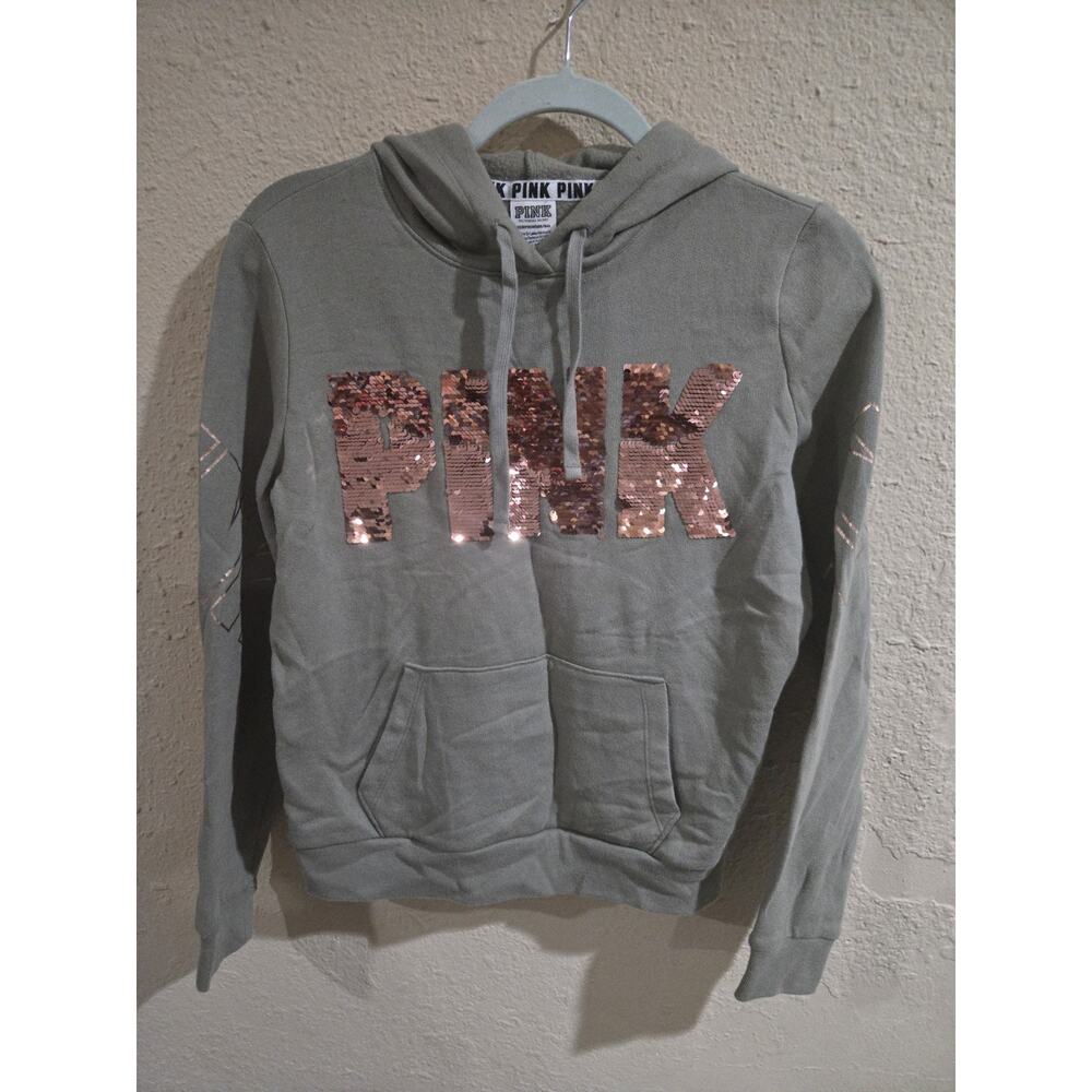 Victoria's Secret Hoodie with Rose Gold Sequins, Green, Size XS - Picture 1 of 7